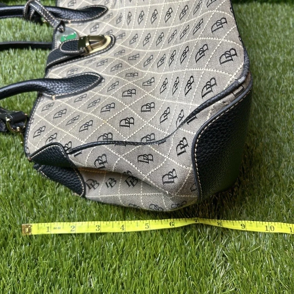 Dooney & Bourke Monogram Satchel Bag Black Grey Coated Canvas Leather‎ Trim